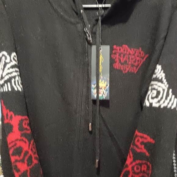 ED HARDY NWT Hooded Wool Blend Knit Sweater Cardigan Vintage Zip Up Lion. L - Picture 14 of 15